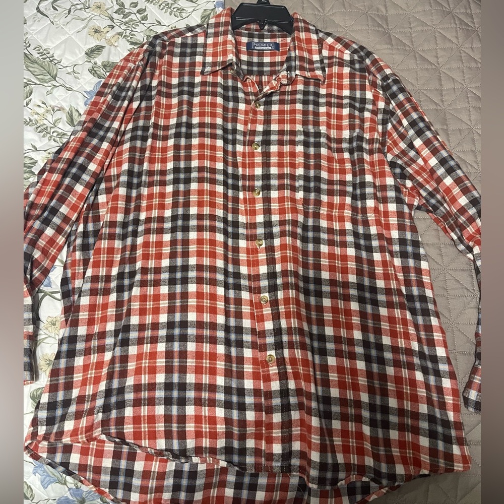 Premier International Orange and Black Plaid Men's Flannel Shirt Sz XXL